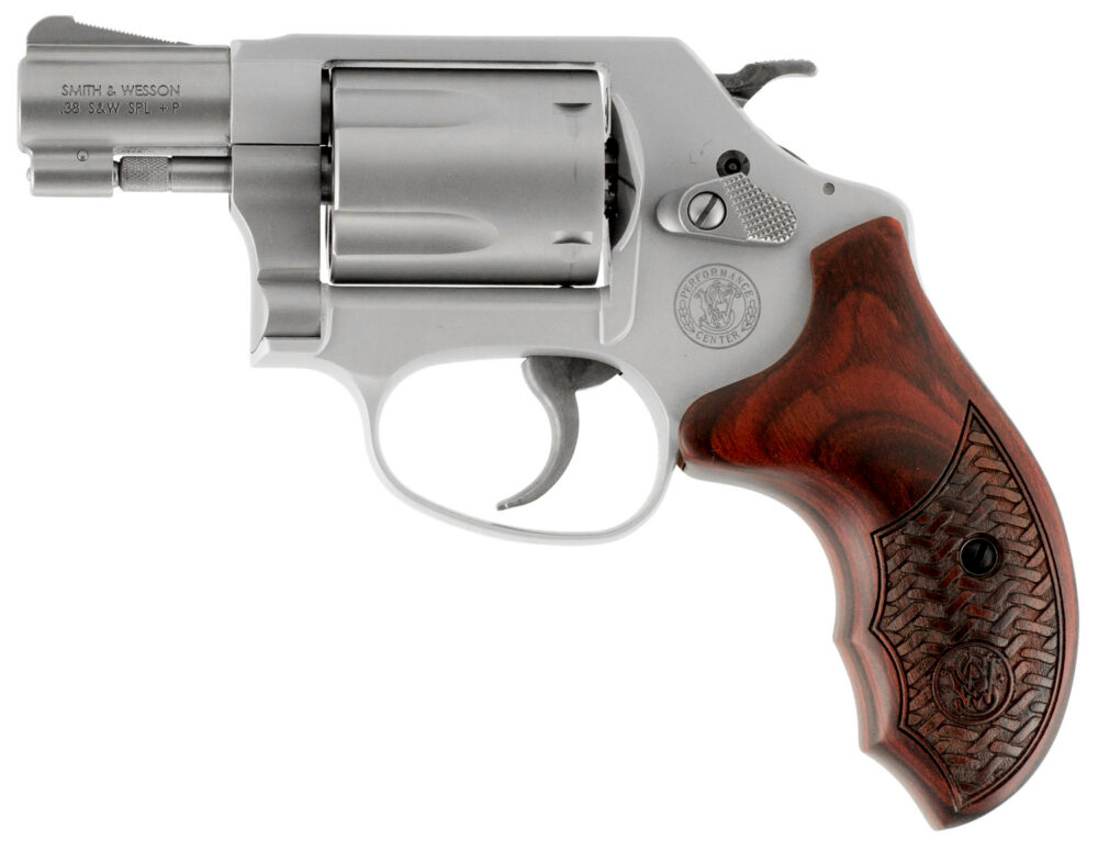 Smith & Wesson M637 Performance Center Enhanced Action Revolver, 38SPL +P, Satin Silver Finish with Custom Wood Grip - 170349