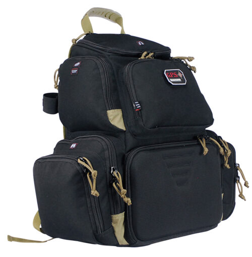 GPS Handgunner Backpack, 4 Handgun Cradle, Black with Tan Accents (GPS-1711BPBT)