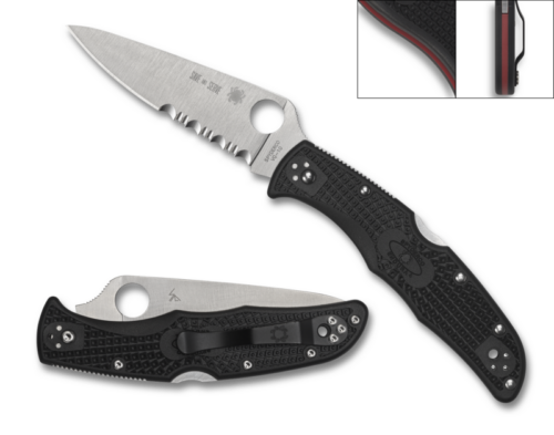 Spyderco Endura 4 Lightweight Thin Red Line Folding Knife, VG10 Satin Combo Blade, Black FRN Handles with Red Backspacer (C10FPSBKRD)