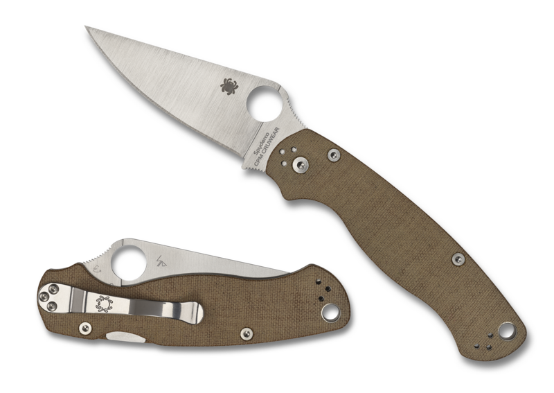 Spyderco Paramilitary 2 Folding Knife, CruWear Satin Plain Blade, Brown Canvas Micarta Handles (C81MCW2)
