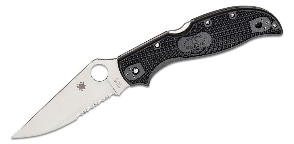 Spyderco Stretch 2XL Lightweight Folding Knife, Satin Combo Blade, Black FRN Handles - C258PSBK