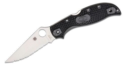 Spyderco Stretch 2XL Lightweight Folding Knife, Satin Serrated Blade, Black FRN Handles - C258SBK