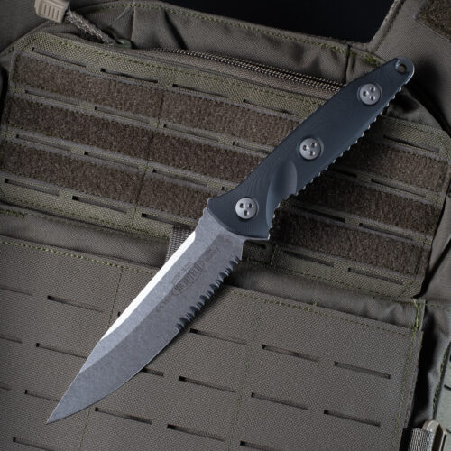 Microtech SOCOM Alpha Fixed Blade Knifea, Stonewash Partial Serrated Blade, G10 Handles with Kydex Sheath (113-11)