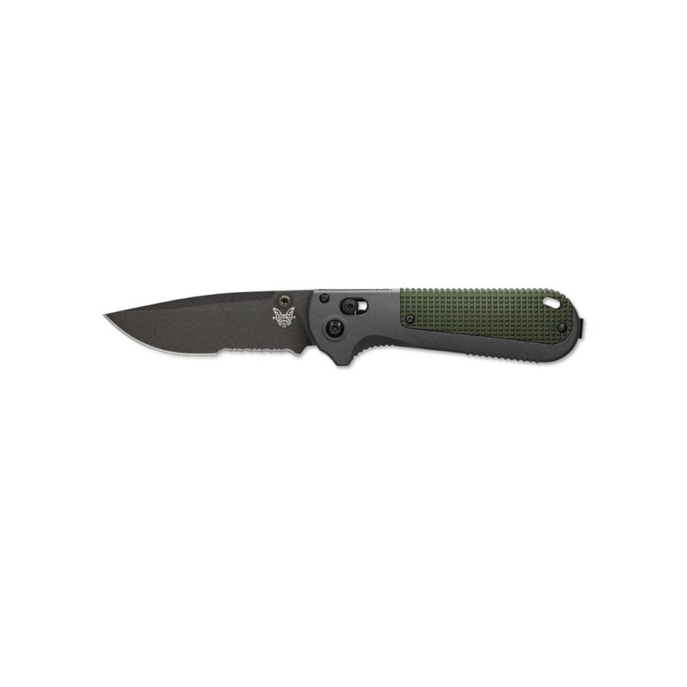 Benchmade Redoubt Folding Knife, CPM-D2 Graphite Black Combo Edge Blade, Gray and Green Grivory Handles - 430BK