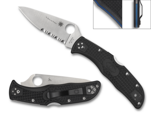 Spyderco Endela Thin Blue Line Folding Knife, Satin VG-10 Blade, Black FRN Handles (C243FPSBKBL)