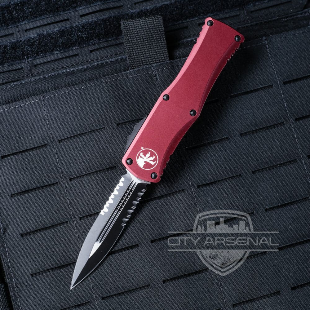 Microtech Hera OTF Auto Knife, D/E Partial Serrated, Merlot Handles (702-2 MR)