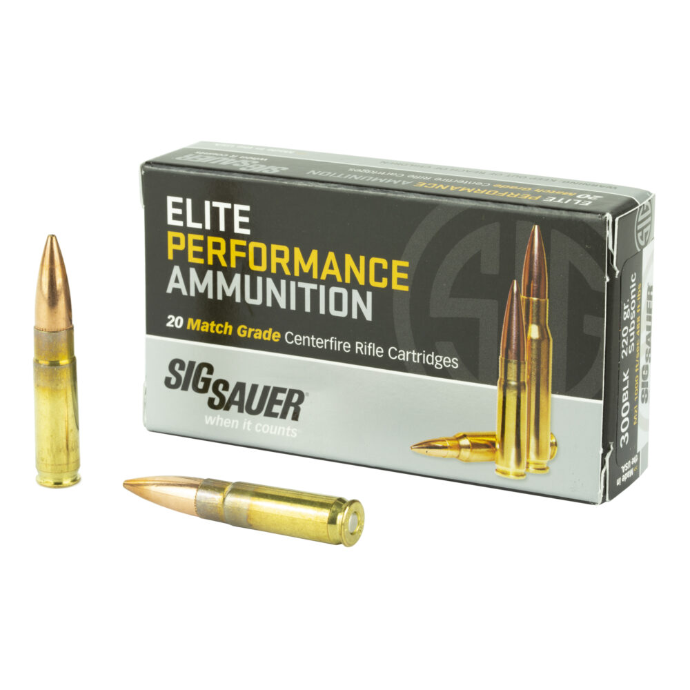 Sig Sauer Elite Performance Match Subsonic Ammunition, 300 Blackout, 220gr., Open Tip Match, 20 Round Box (E300A2-20)