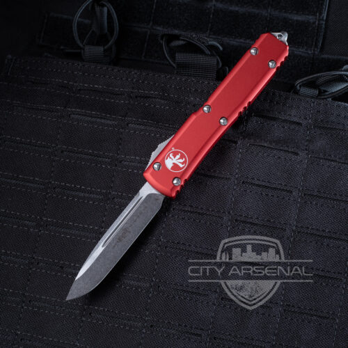 Microtech Ultratech OTF Knife, S/E, Red Handle, Stonewash Blade (121-10 RD)