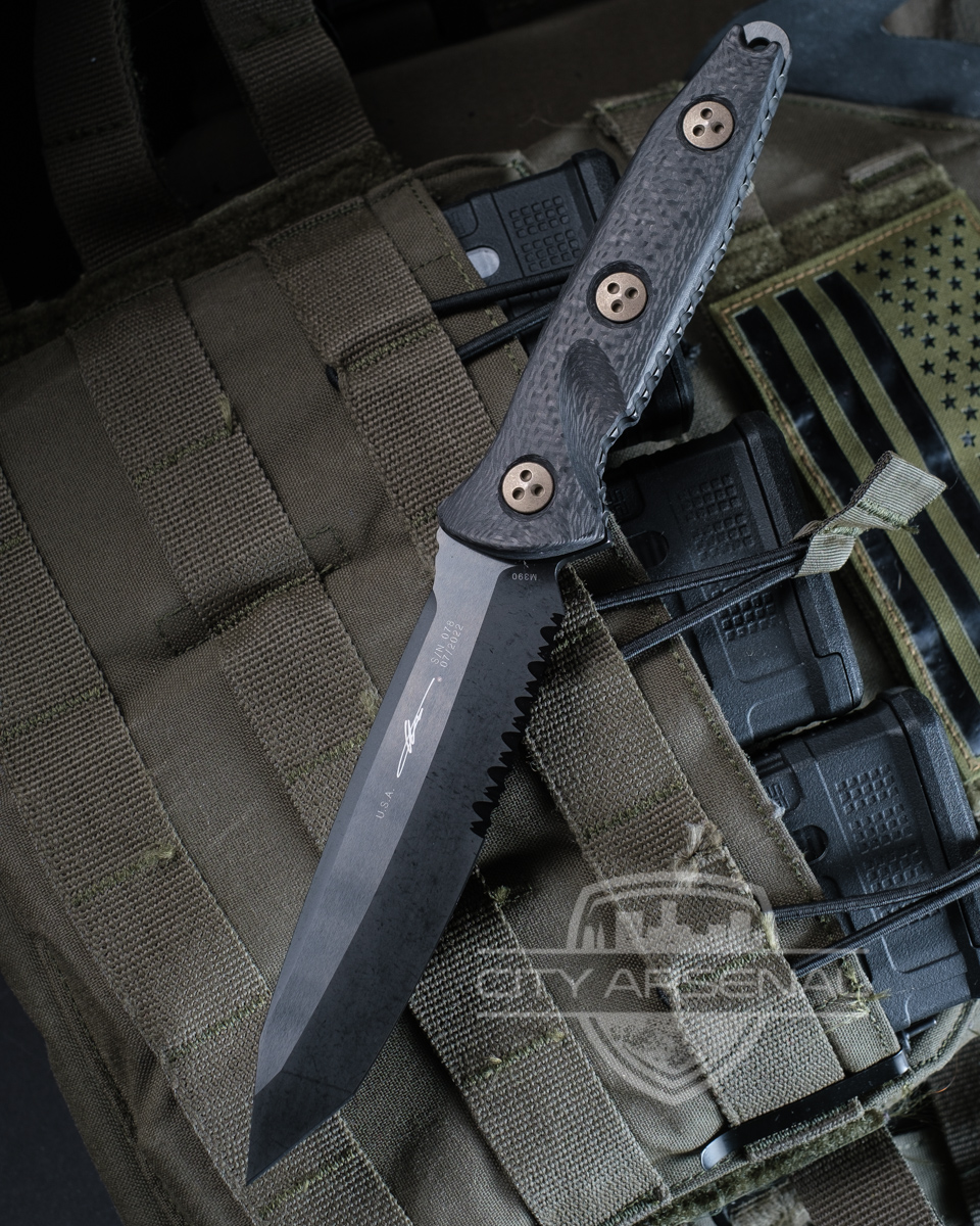 Microtech SOCOM Alpha Fixed Blade Knife, Black DLC Tanto Edge Blade, Carbon Fiber Handle with Kydex Sheath (114-2 DLCCFS)