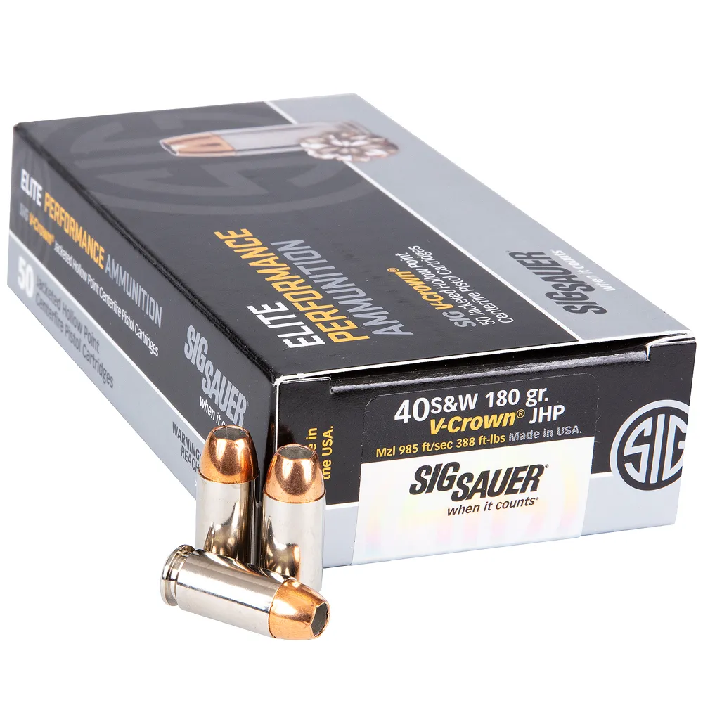 Sig Sauer Elite V-Crown 40 S&W, 180gr. Jacketed Hollow Point, 50rd. Box (E40SW2-50)