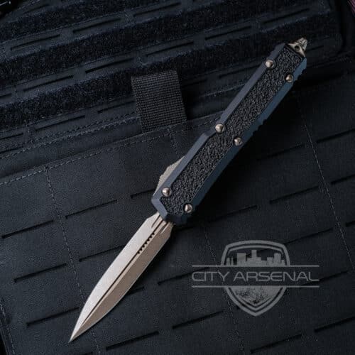 Microtech Makora Signature Series OTF Auto Knife, Bronze Apocalyptic Blade, Black Handles, (206-13-APS)