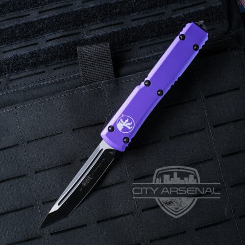 Microtech Ultratech OTF Auto Knife, Tanto Edge Black Blade, Purple Handles (123-1PU)