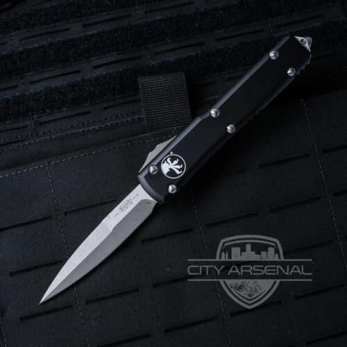 Microtech Ultratech OTF Automatic Knife, Apocalyptic Bayonet Blade, Black Handles (120-10AP)