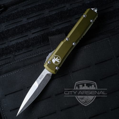 Microtech Ultratech OTF Auto Knife, Stonewash Bayonet Blade, OD Green Handles (120-10 OD)
