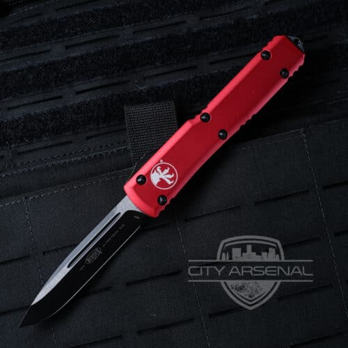 Microtech Ultratech OTF Auto Knife, Single Edge Black Blade, Red Handles (121-1 RD)