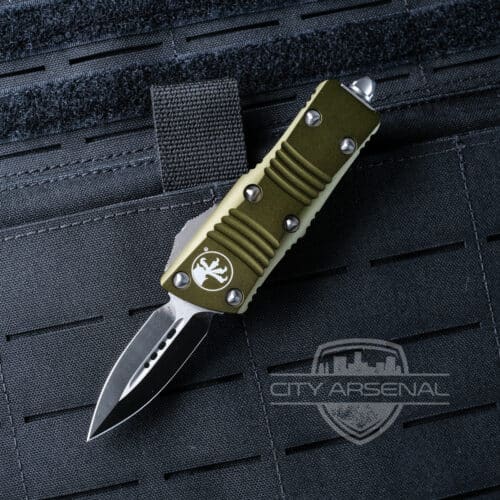 Microtech Troodon-M (Mini) OTF Auto Knife, D/E Satin Blade, OD Green Handles (238-4 OD)