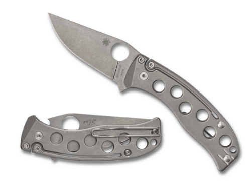 Spyderco PITS Folder Sprint Run Knife, M390 Stonewashed Blade, Titanium Handles (C192TIM390)