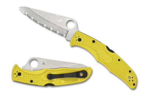 Spyderco Pacific Salt 2 Folding Knife, H1 Satin Serrated Blade, Yellow FRN Handles (C91SYL2)