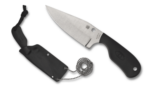 Spyderco Fred Perrin Subway Bowie Fixed Blade Knife, 2.8in. Plain Edge Blade, Black FRN Handles, Boltaron Sheath (FB48PBK)