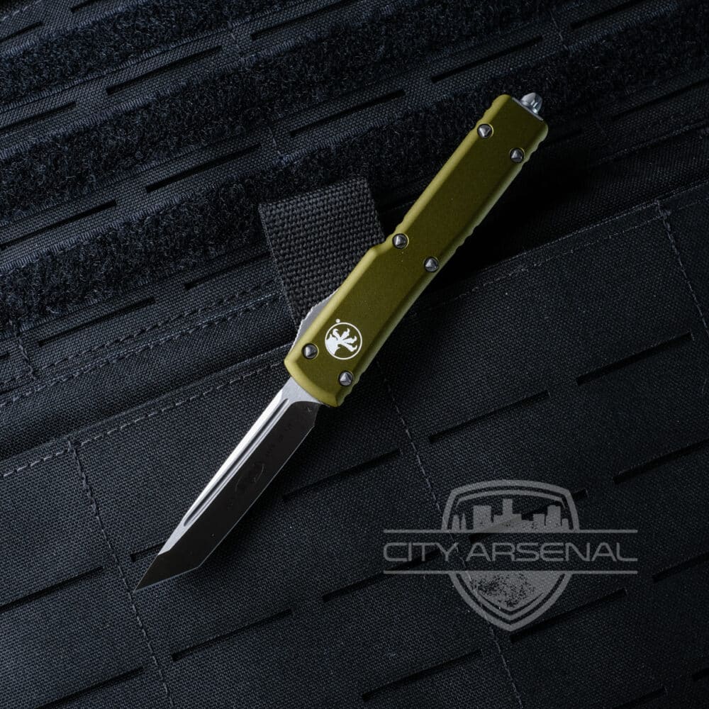 Microtech UTX-70 OTF Auto Knife, Tanto Edge Satin Blade, OD Green Handles (149-4OD)