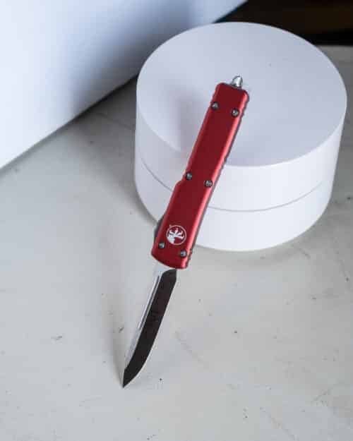 Microtech UTX-70 OTF Auto Knife, S/E Satin Blade, Red Handles (148-4 RD)