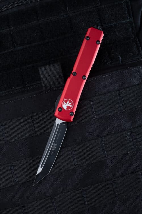 Microtech Ultratech OTF Auto Knife, Tanto Edge, Standard Blade, Red Handles (123-1RD)