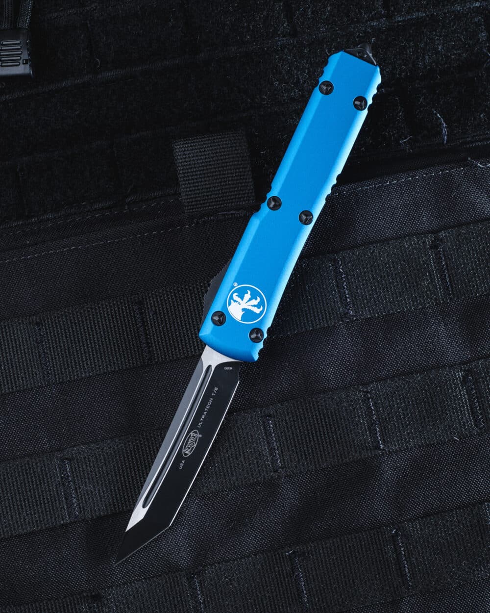 Microtech Ultratech OTF Auto Knife, Tanto Edge Blade, Blue Handles (123-1 BL)