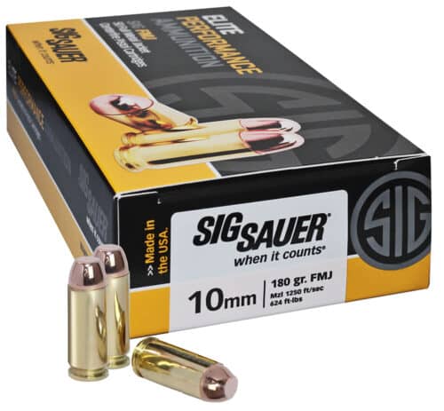 Sig Sauer Elite Performance 10mm Ammunition, 180 Grain, FMJ, 50 Round Box (E10MB1-50)