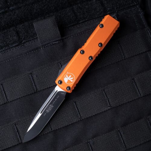 Microtech UTX-85 O.T.F Auto Knife, S/E Black Blade, Orange Handles (231-1OR)