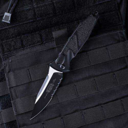 Microtech SOCOM Elit Auto Folding Knife, S/E Partial Serrations, Black Tactical (160A-2T)