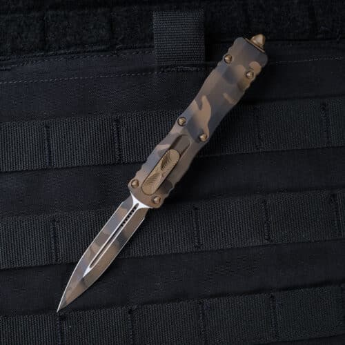 Microtech Dirac O.T.F. Auto Knife, D/E Dagger Blade, Coyote Camo (225-1CCS)