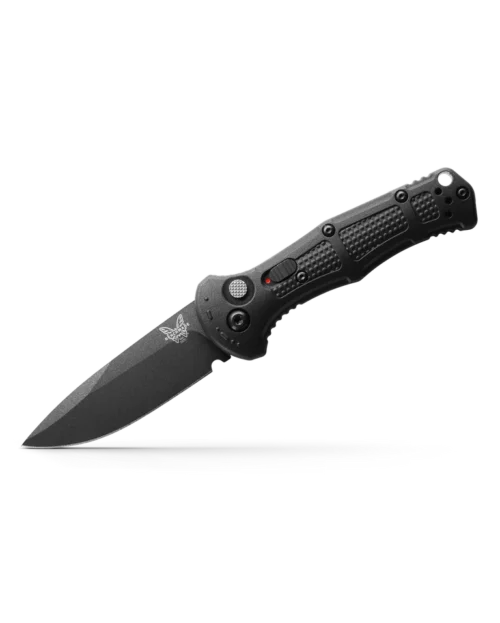 Benchmade Mini Claymore AUTO Folding Knife, 3" CPM-D2 Cobalt Black Drop Point Plain Blade, Black Grivory Handles (9570BK)