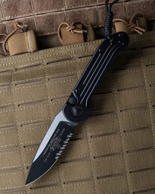 Microtech L.U.D.T., Auto Folding Knife, Tactical Partial Serrated, Black(135-2T)