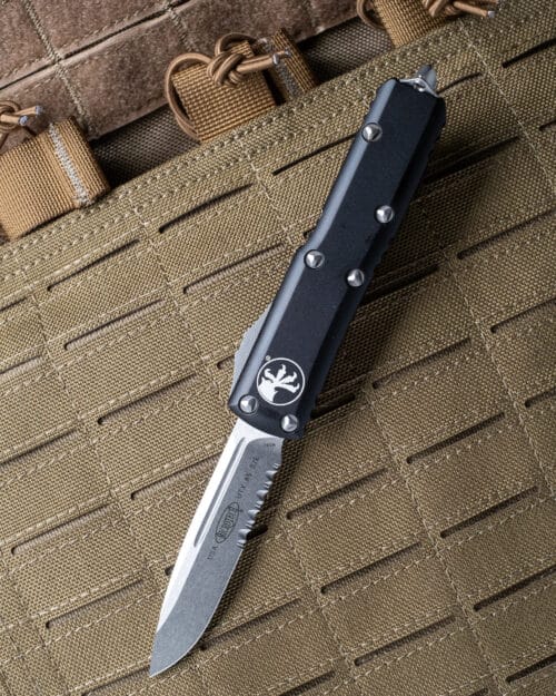 Microtech UTX-85 S/E, OTF Knife, Stonewash P/S Black (231-11