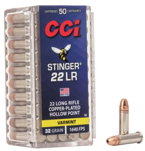 CCI Stinger Ammunition, 22 LR, 32gr. Copper Plated Hollow Point Varmint, 50rd. Box (0050)