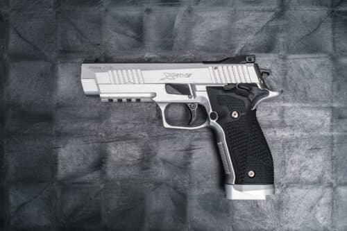 Sig Sauer P226 X5 Custom 9mm Pistol, SA, Stainless Steel Frame, Hogue G10 Piranha Grips with Alloy Magwell, Silver (226X5-9-STAS)
