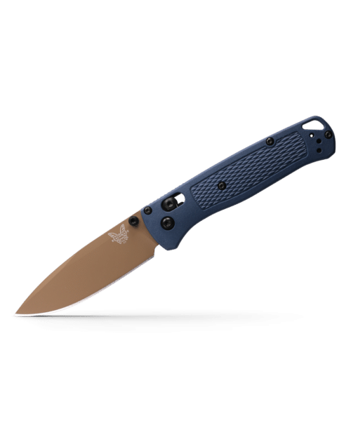 Benchmade Bugout Knife, FDE Blade, Crater Blue Grivory Handle (535FE-05)