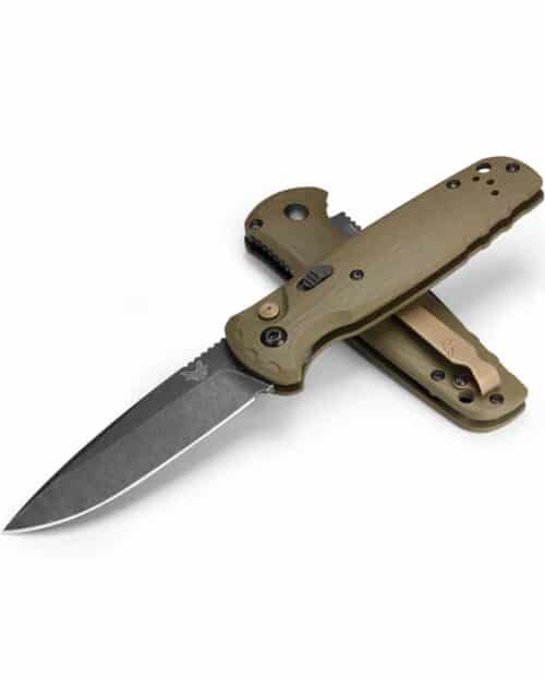 Benchmade CLA AUTO Folding Knife 3.4", CPM-MagnaCut Black DLC Battlewash Plain Blade, OD Green G10 Handles (4300BK-02 CLA)
