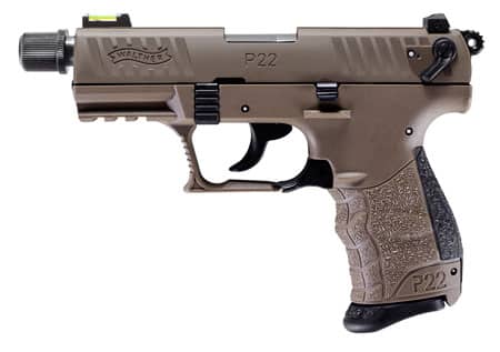 Walther P22 Q Tactical 22 LR, Serrated/Steel Slide, Polymer Frame w/Picatinny Rail, Interchangeable Backstrap Grips, Flat Dark Earth (5120753)