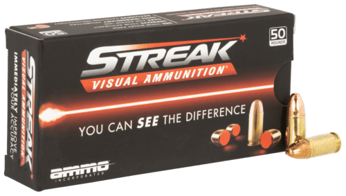 Ammo Inc, Streak Visual, 9mm Luger, 124 gr, Total Metal Case, Red (9124TMC-STRK-RED-50)