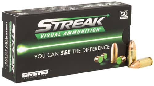 Ammo Inc., Streak Visual, 9mm Luger, 124gr, Total Metal Case, 50Rds, Green (9124TMC-STRK-GRN-50)