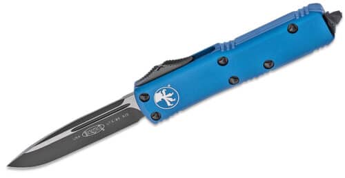 Microtech, UTX-85, Auto Out-the-Front, S/E, Drop Point, Blue Handle, Black Blade (231-1BL)