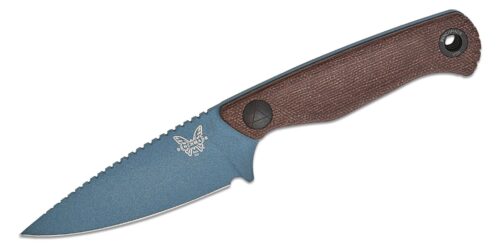 Benchmade, Dacian, Fixed Blade Knife, Blue Cerakote Drop Point Blade, Brown Canvas Micarta (203BT-01)