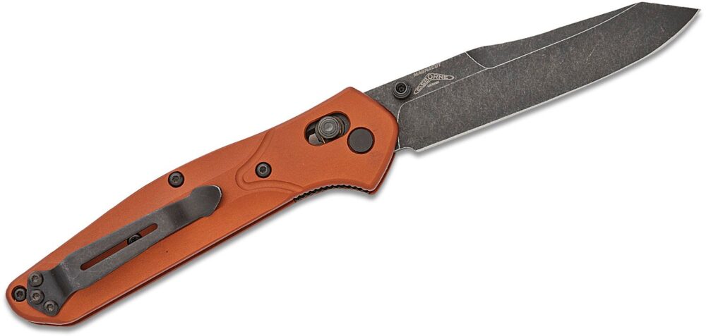 Benchmade, Osborne Folding Knife, 3.4" Reverse Tanto, CPM-MagnaCut Black DLC Battlewashed Plain Blade, Burnt Copper (940BK-03) - Image 2