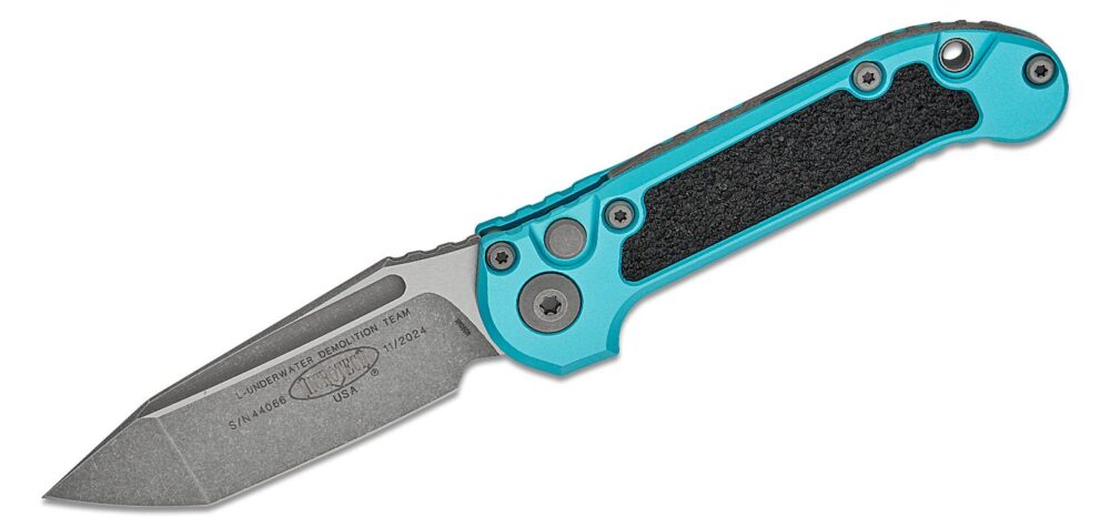 Microtech, LUDT Gen III AUTO Folding Knife, Apocalyptic Tanto, Turquoise w/ 3M Traction Tape Inserts (1136-10APTQ) - Image 2