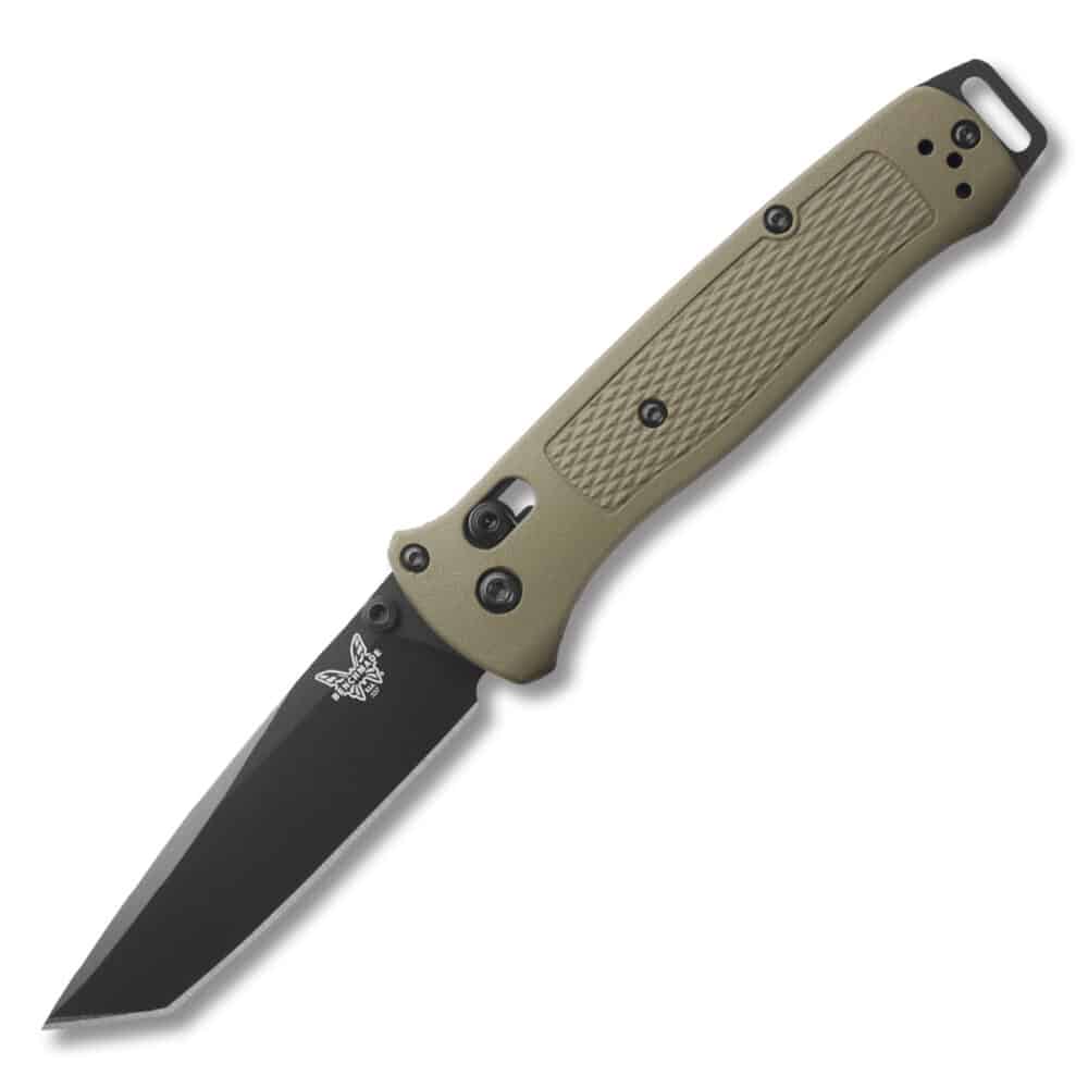 Benchmade, Bailout AXIS Folding Knife 3.38" CPM-S30V Graphite Black Cerakote Tanto Plain Blade, Ranger Green Grivory Handles (537BK-06)