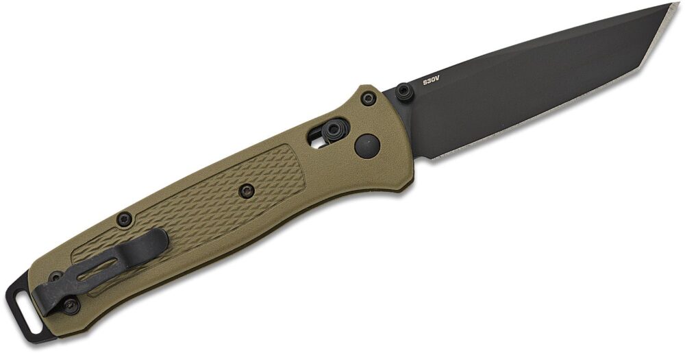 Benchmade, Bailout AXIS Folding Knife 3.38" CPM-S30V Graphite Black Cerakote Tanto Plain Blade, Ranger Green Grivory Handles (537BK-06) - Image 5