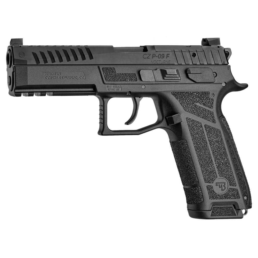 CZ, P-09F Nocturne, Polymer Frame Pistol, Full Size, 9MM, 4.53" Barrel, Matte Finish, Black (91670)