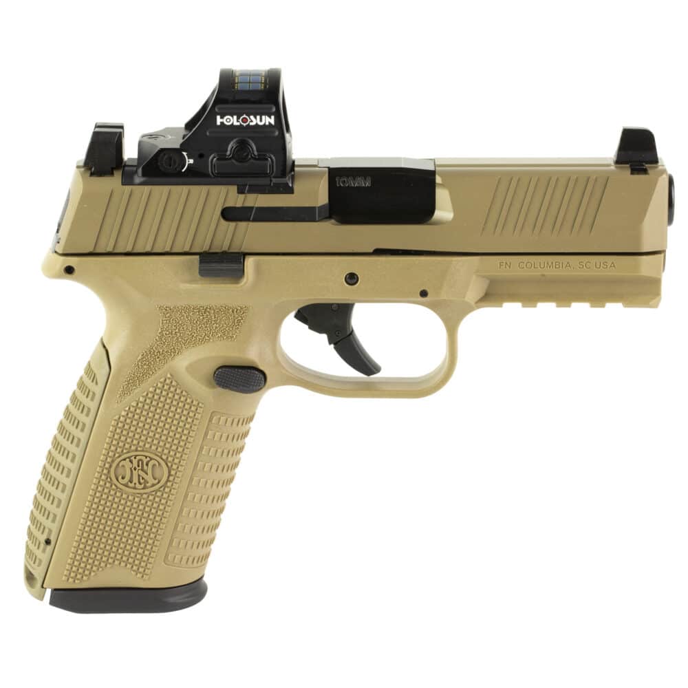 FN America, 510 MRD, w/Holosun 407C Red Dot Sight, Polymer Frame Pistol, Mid-Size, 10MM, 15+1, Flat Dark Earth (66-101910)