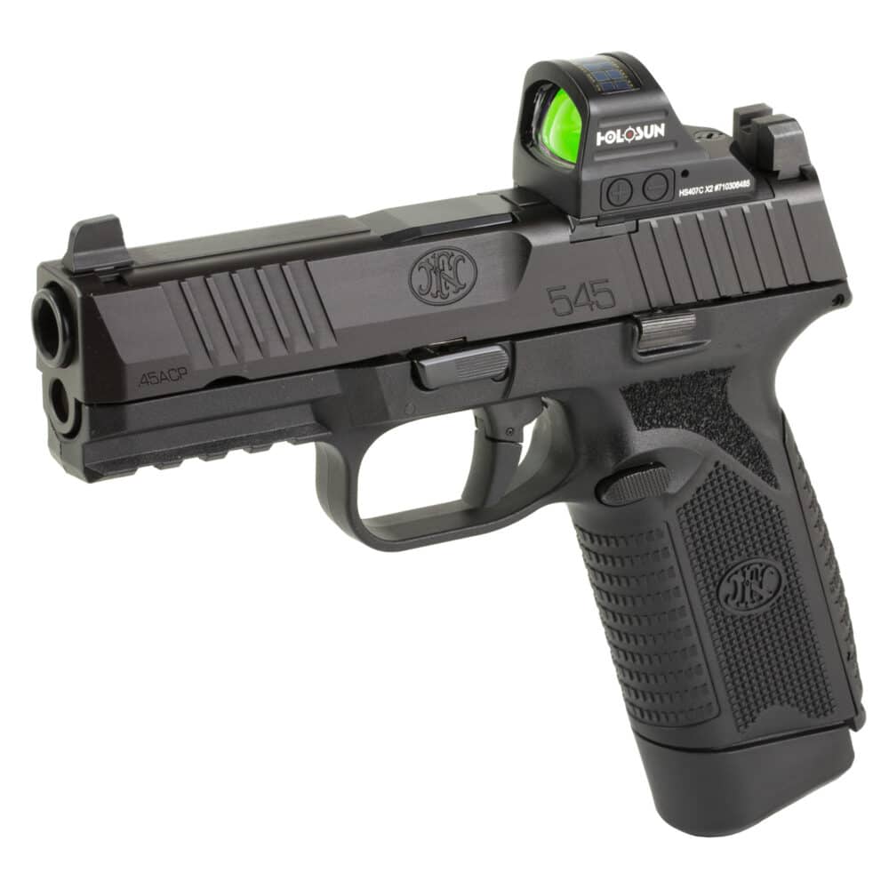 FN America, 545 MRD, w/ Holosun 407C Red Dot Sight, Striker Fired, Polymer Frame Pistol, Mid-Size, 45 ACP, 15+1, Black (66-101916)